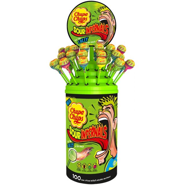 Chupa Chups Sour Infernals 100er Dose mit Cap & Flag 950g